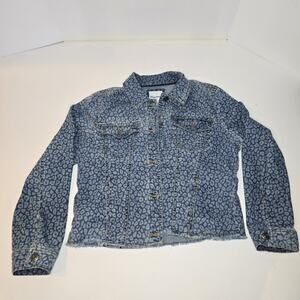 Tommy Bahama Ladies Blue Leopard Raw Hem Jean Jacket S/P